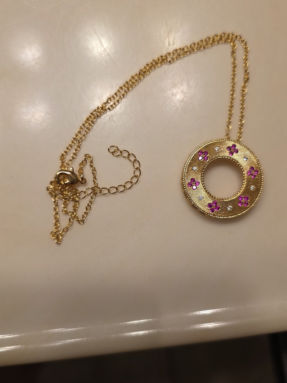 By Adina Eden 14K Gold Plated Ribbed Open Circle Pendant Necklace 16"-18"